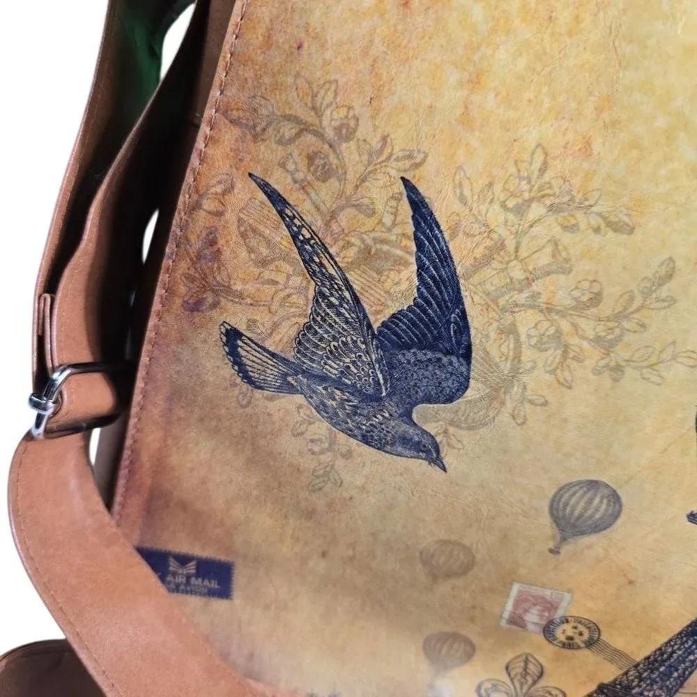 Eiffel Tower Brown Crossbody Bag with Bird and Balloon Design
